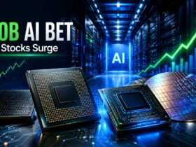 Server room graphic depicting Alphabet AI infrastructure investment driving semiconductor stocks surge
