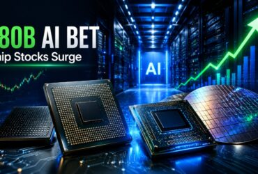 Server room graphic depicting Alphabet AI infrastructure investment driving semiconductor stocks surge
