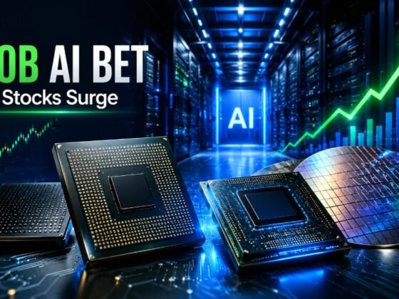 Server room graphic depicting Alphabet AI infrastructure investment driving semiconductor stocks surge