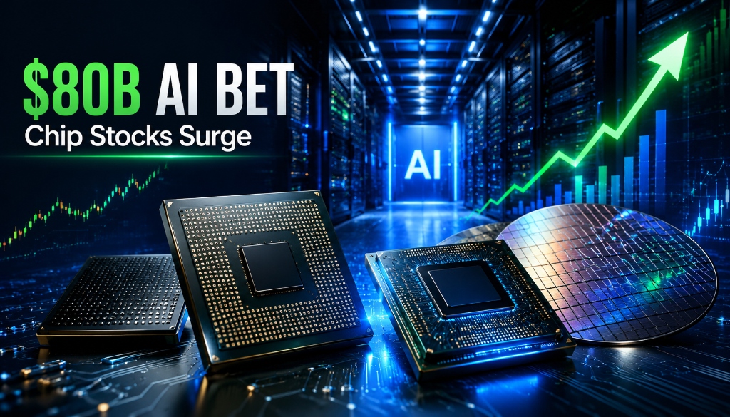 Server room graphic depicting Alphabet AI infrastructure investment driving semiconductor stocks surge