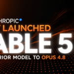 Anthropic Claude Fable 5 launch graphic highlighting its superiority over Opus 4.8 with dark futuristic background