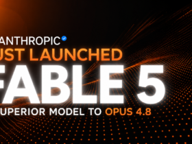 Anthropic Claude Fable 5 launch graphic highlighting its superiority over Opus 4.8 with dark futuristic background
