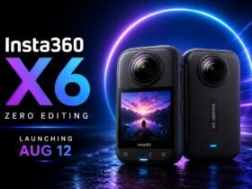 Insta360 X6 360 camera showing new design and dual 1-inch sensors for zero editing